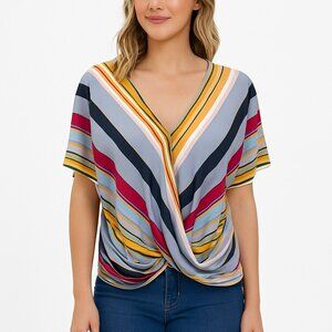 Striped‎ Boho Draped Top M Multicolor Lightweight Poncho Blouse By Evelyn Blu